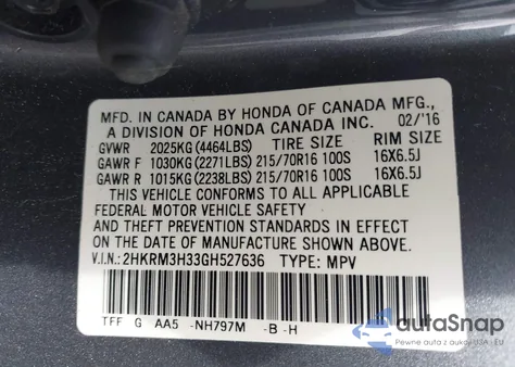 2016 Honda Cr-V Lx from USA, damaged, VIN 2HKRM3H33GH527636